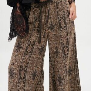 Free People Patterned Wide-Leg Pants in Brown and Tan